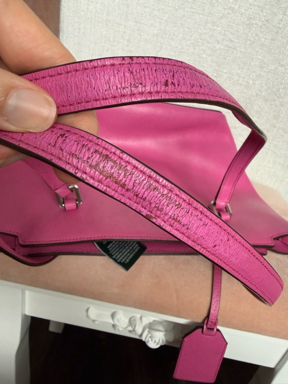 Lauren Ralph Lauren Pink Leather Tote Work Bag Barbiecore Large - Picture 11 of 11